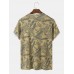 Men Cotton Graphic Leaf Print Hem Cuff O Neck Short Sleeve Casual T  Shirt