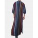 Mens Colorful Striped Double Pocket Side Split Home Casual Long Sleeve Sleepwear Robes