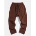 Mens Solid Color Multi Pocket Mid Waist Drawstring Cargo Pants