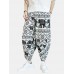 Mens Ethnic Style Print Drawdtring Asymmetrical Harem Pants