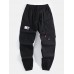 Mens Solid Color Applique Cotton Drawstring Cuffed Cargo Jogger Pants