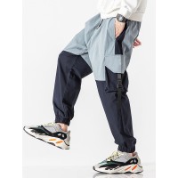 Mens 100  Cotton Contrasting Color Stitching Snap Pocket Cargo Jogger Pants