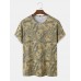 Men Cotton Graphic Leaf Print Hem Cuff O Neck Short Sleeve Casual T  Shirt