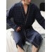 Mens Geometric Print Lapel Sashes Double Pocket Cotton Home Sleepwear Robes